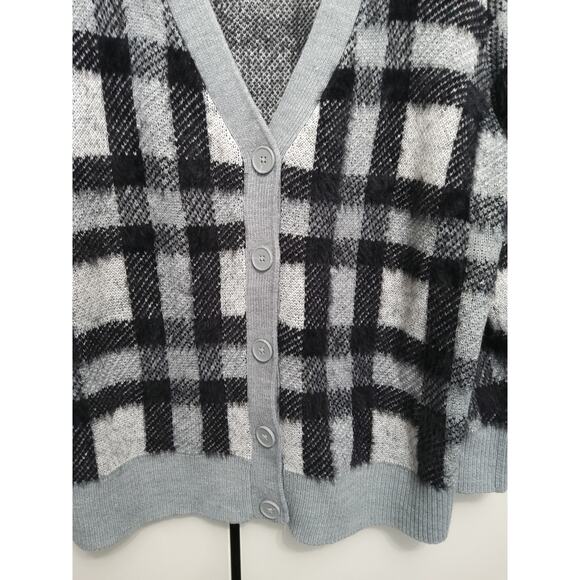 Buffalo plaid black gray button-up cardigan sweater Time & True size XL Soft - Picture 3 of 6